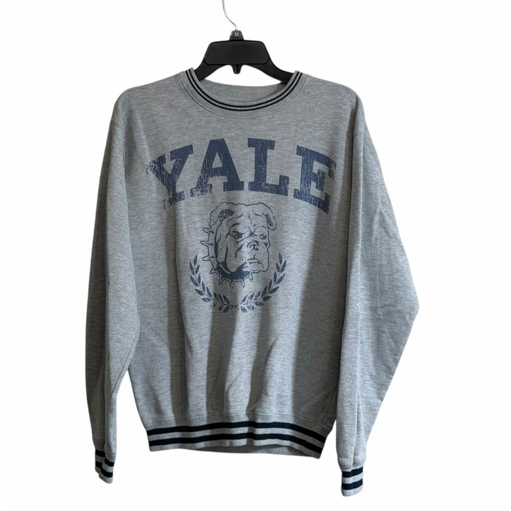 Yale Bulldogs Sweatshirt Mens Small Bulldog Gray Crewneck Distressed